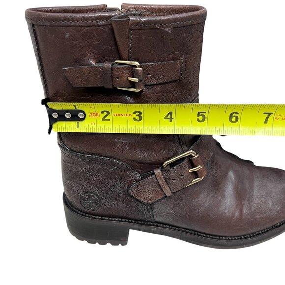 Tory Burch Chrystie Leather Moto Buckle Boots Dark Brown Women's size 7.5 - Picture 11 of 14